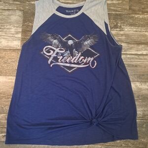 Wound Up Blue and Gray Muscle Tee